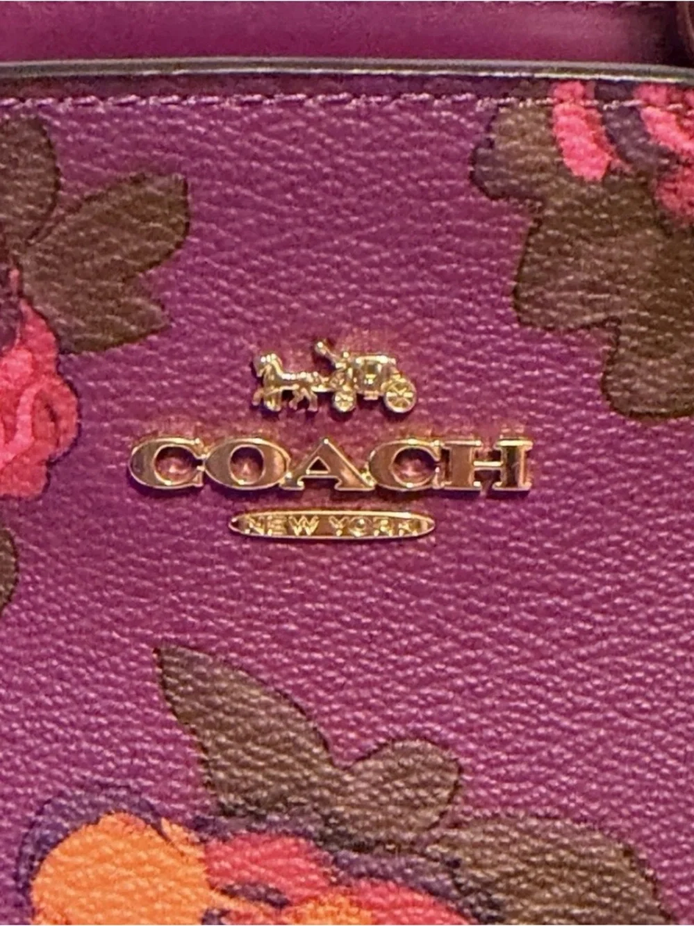 NWT Coach Mini Lillie Carryall in Dark Magenta Multi Jumbo Floral Print.